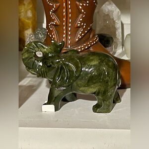 Green Jade Stone Elephant Figurine